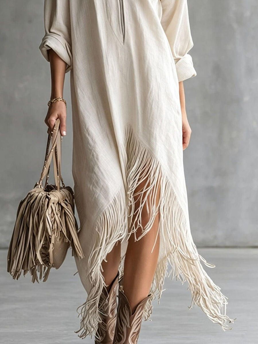 100% polyester Care instructions: Machine wash cold midi dress in Khaki with relaxed silhouette