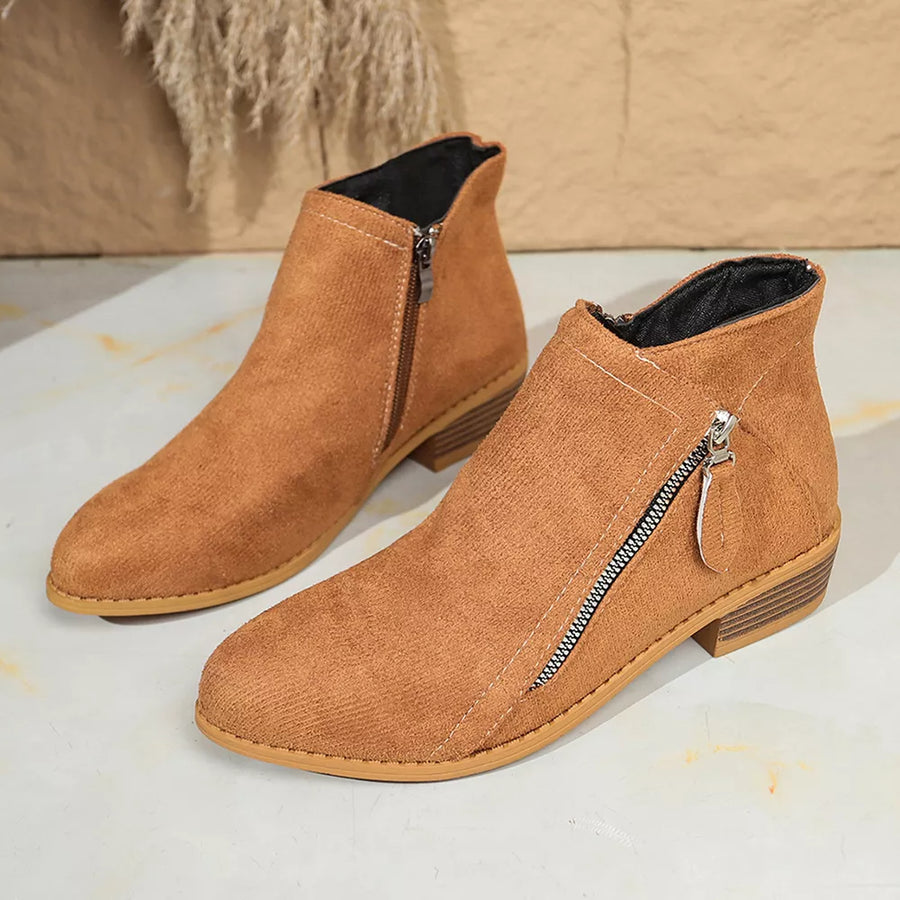Point Toe Block Heels Boots in Red with point toe