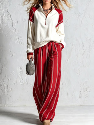 cream relaxed lounge set with mock neck