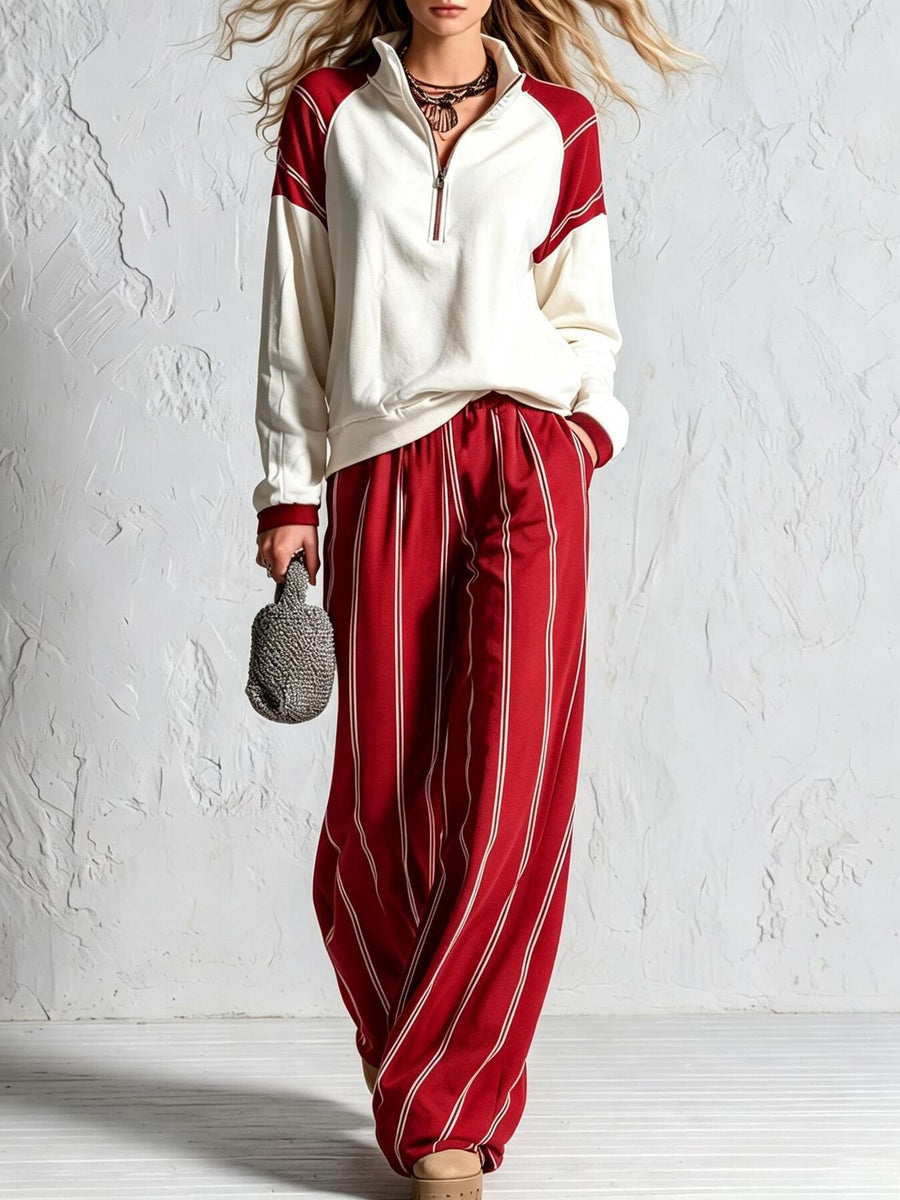 cream relaxed lounge set with mock neck