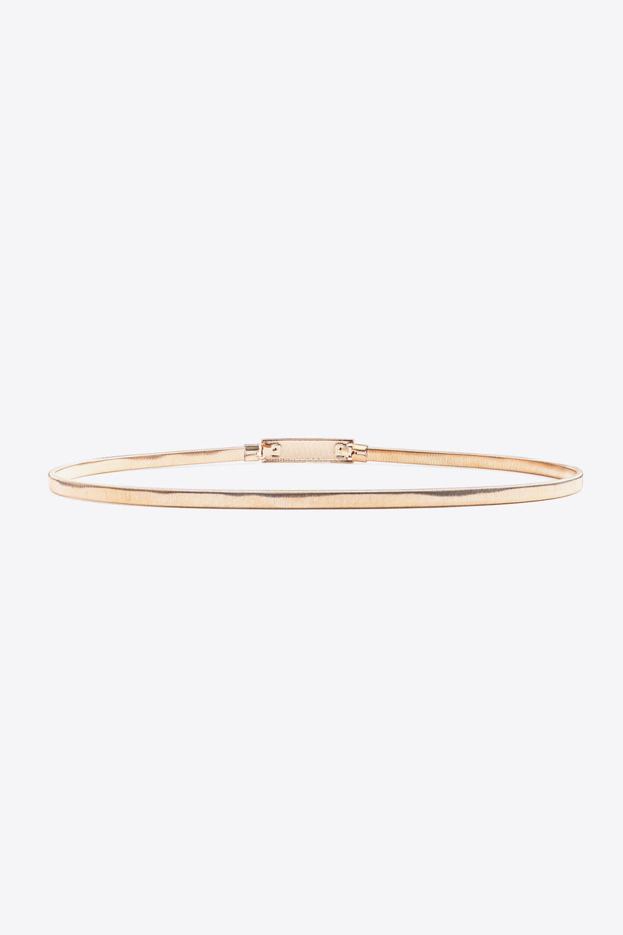 Slimline gold-tone metal waist belt with adjustable buckle closure