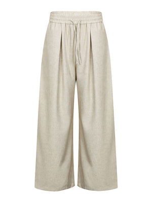 black wide-leg pants with full-length and drawstring, elastic