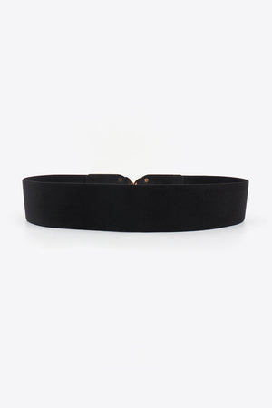 Black elastic belt with double alloy buckles