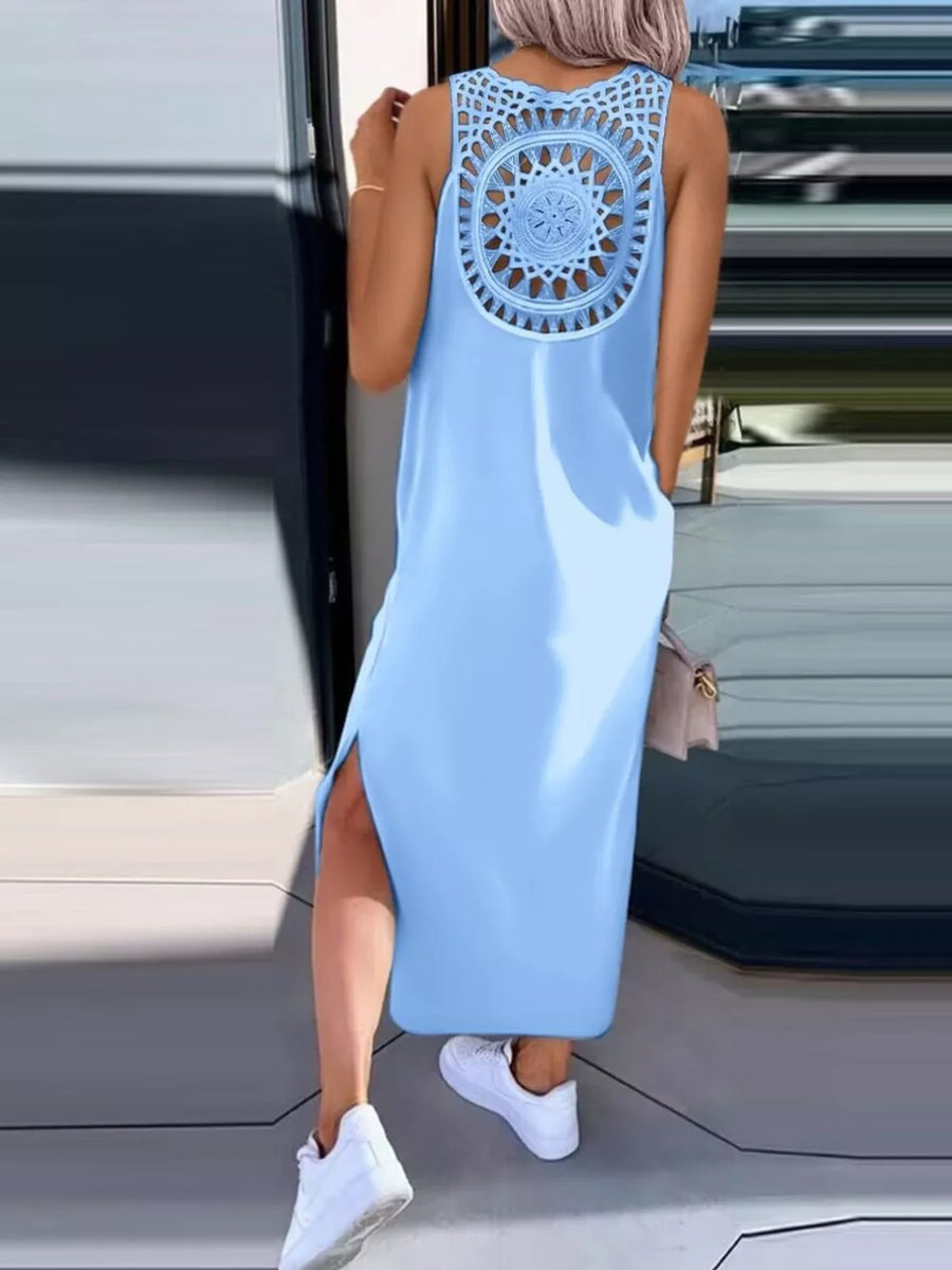 Side Slit Sleeveless Maxi Dress in Light Gray with side slit