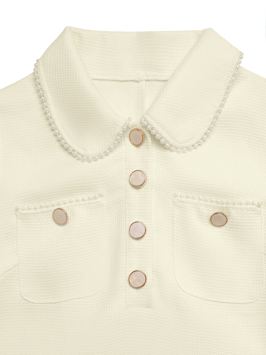 cream mini dress with stretch and long sleeve
