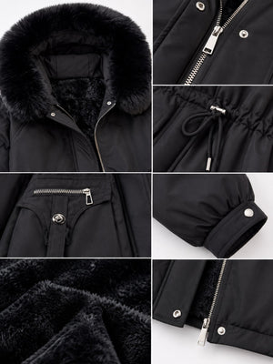 Black parka with zipper and long sleeve