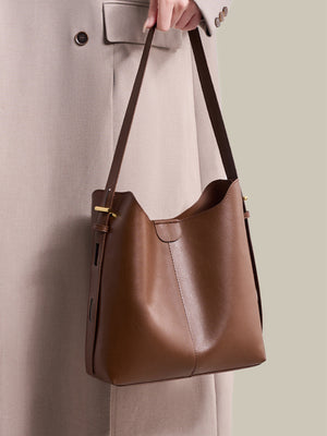 Medium Adjustable Strap Shoulder Bag in light beige with adjustable straps
