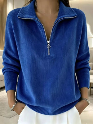 royal blue sweatshirt with corduroy and collared