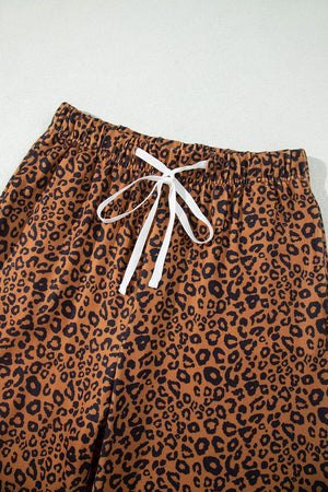 camel pajama set with elastic waist and long sleeve