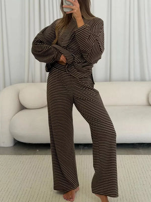 dark brown pajama set with full-length and pullover