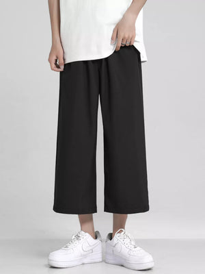 Men's Full Size Loose Fit Cropped Pants in Black