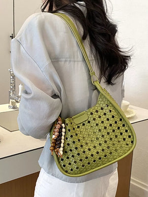 shoulder bag featuring geometric in Green with PU Leather Imported Size & texture
