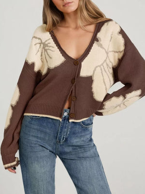 Green cardigan with cropped and button-front