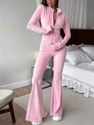 two-piece set in Aqua with collared and long sleeve