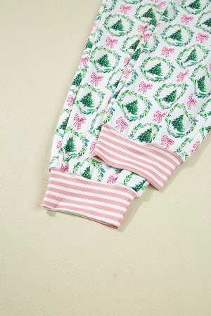 pink pajama set with pullover and christmas tree print
