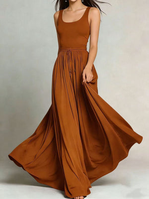 maxi dress in rust featuring drawstring and A-line fit