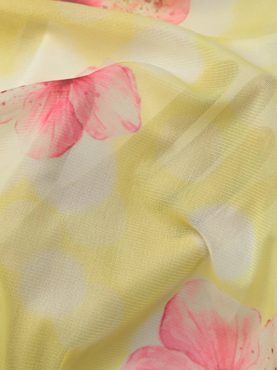 Yellow Floral Asymmetrical Mini Dress With Ruffled Hem