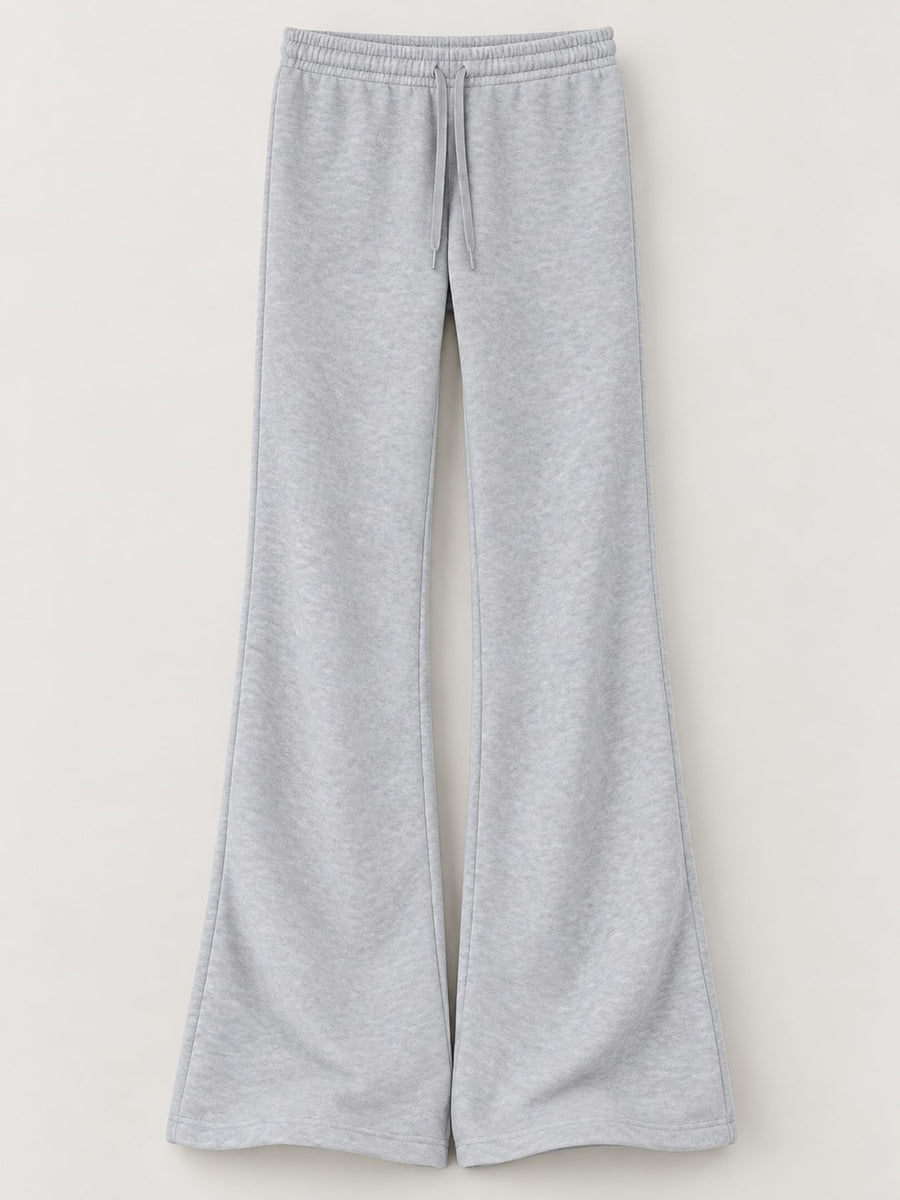 Light Gray-Fleece-lined Tall flare pants with full-length and drawstring
