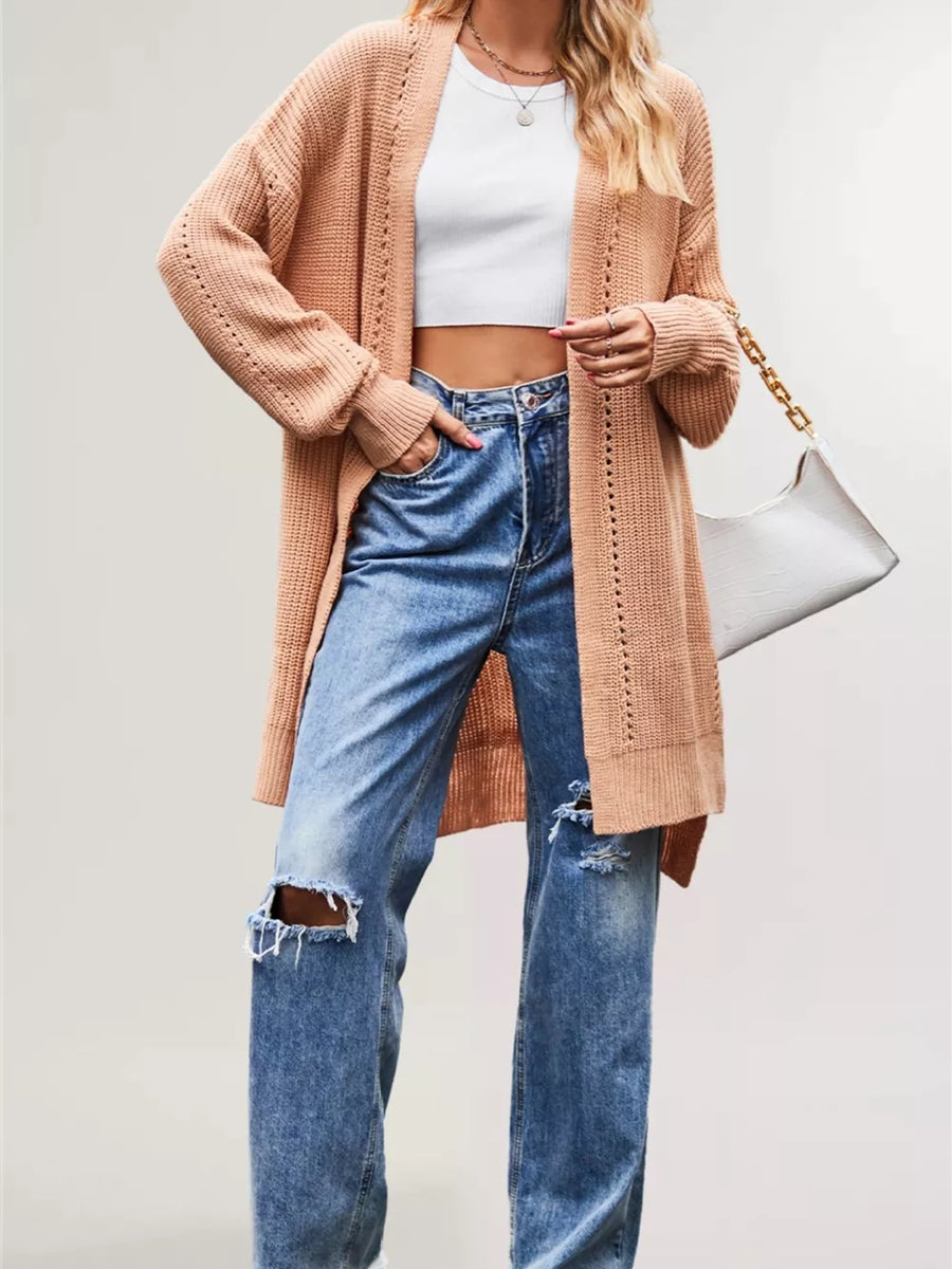 cardigan in Grey with pocketed and tunic-length