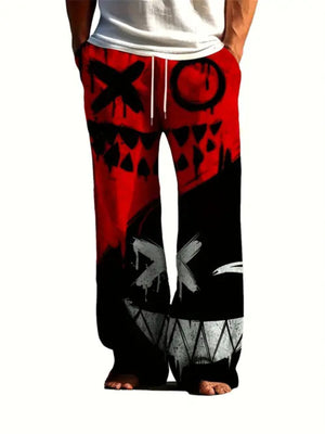 Green Men's Printed Loose Fit Sweatpants Plus Size