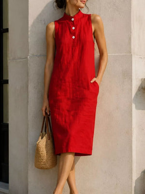 Matcha Color Button Detail Sleeveless Midi Dress