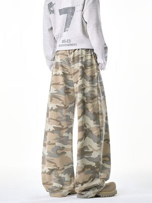 Tan wide-leg pants with full-length and drawstring