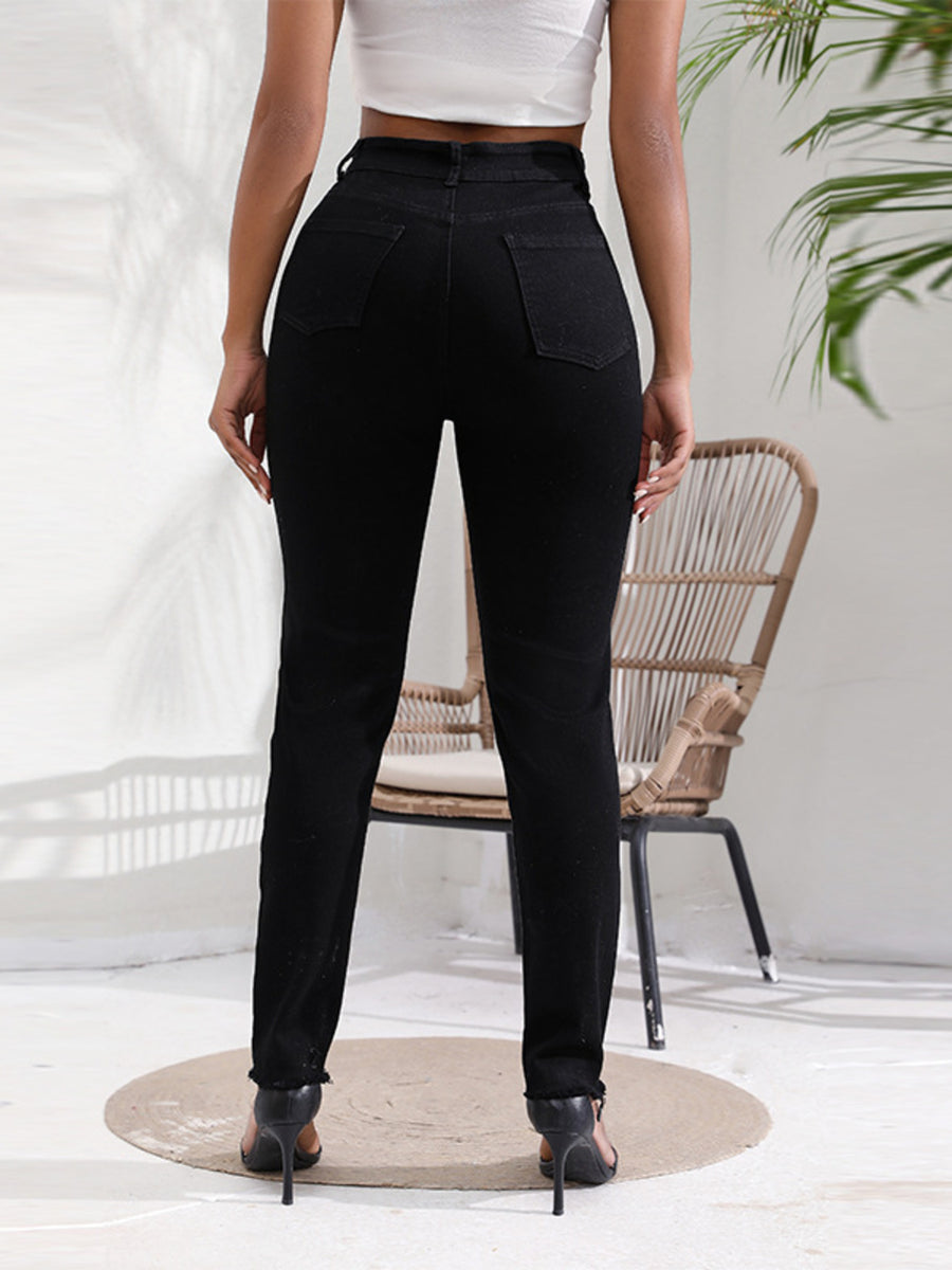 jeans in black with distressed and full-length