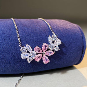 light pink necklace featuring zircon embellishment and floral