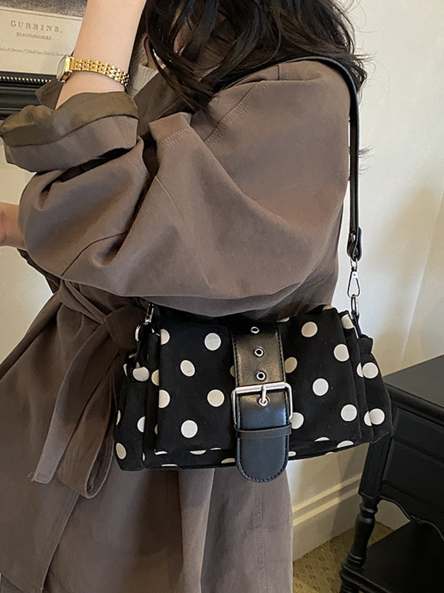 shoulder bag in Black with polka-dot and adjustable strap