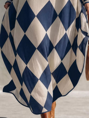 maxi dress in Dark Blue with argyle and v-neck