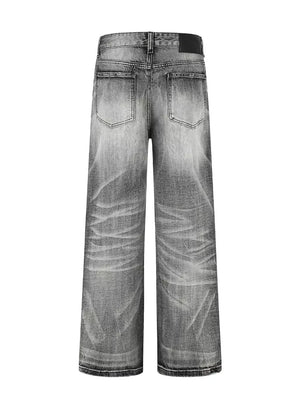 Black with Men's Vintage Wash Wide Leg Jeans Plus Size