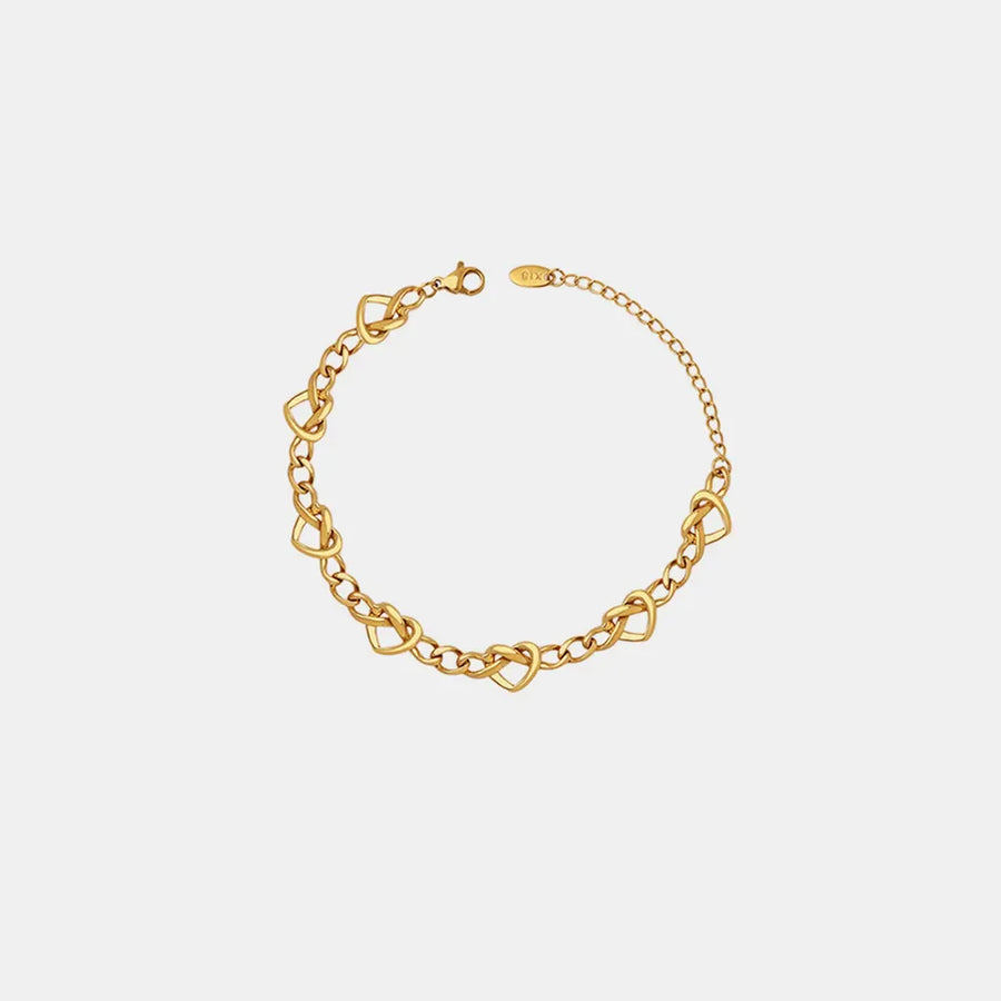 18K gold heart link chain bracelet with adjustable clasp