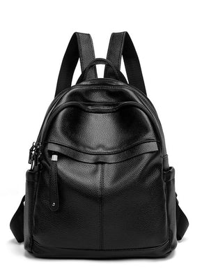 Minimalist PU Leather Casual Backpack in Black