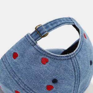 Embroidered Heart Denim Baseball Cap in black with embroidered