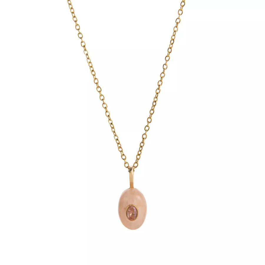 Watermelon pink necklace with gold-tone chain and not applicable