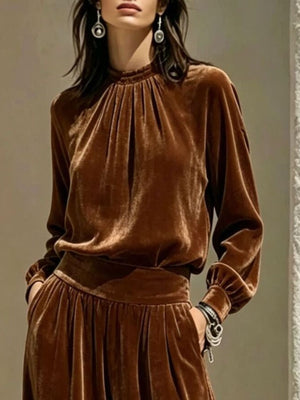 Beige relaxed matching set with mock neck