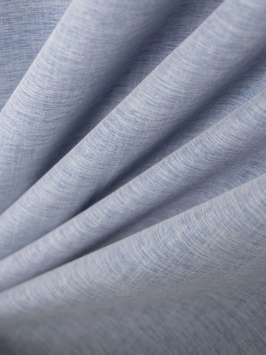 Light Blue Mandarin Collar Linen Blend Henley Shirt