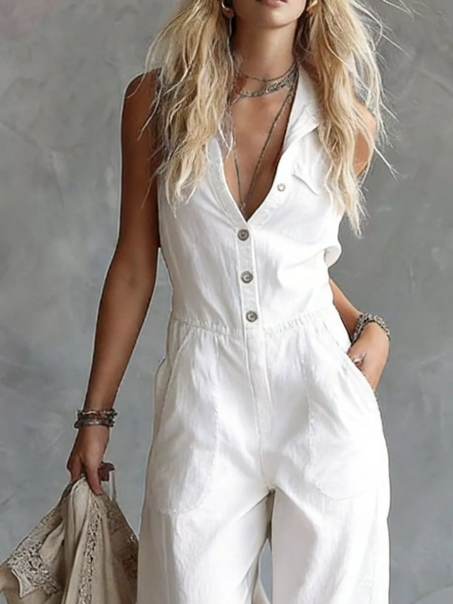 bohemian jumpsuit in Black with collared