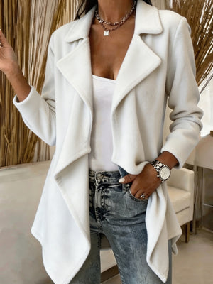 White cardigan with open-front and long sleeve