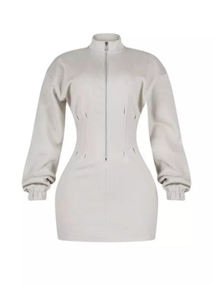 Casual Zip-up Long Sleeve Mini Dress option 8