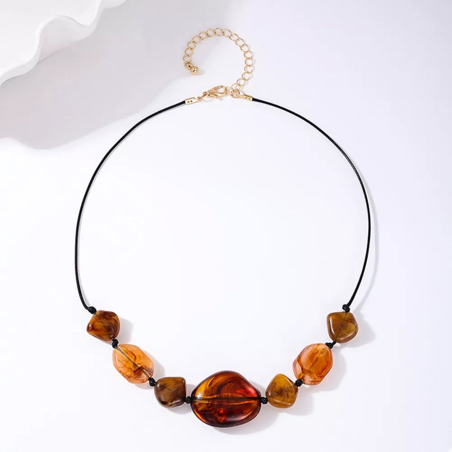 18k Gold-plated Acrylic Beaded Necklace in Brown with beaded