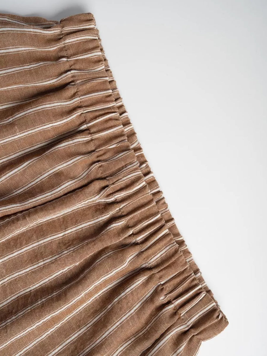 Chic striped two-piece set with tie front in camel.