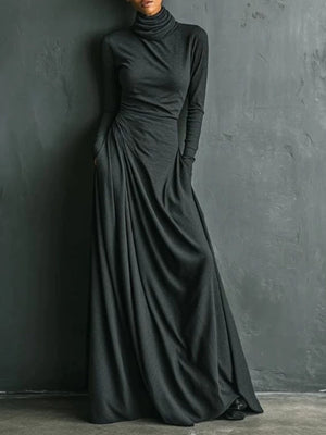 maxi dress in charcoal featuring ruched and relaxed fit