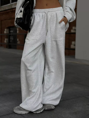 Oversized Zip-up Hoodie And Wide-leg Pants Set in Pink