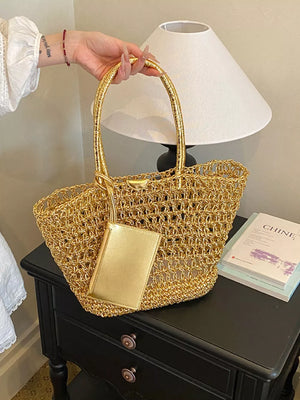 tote in Gold with woven texture and medium