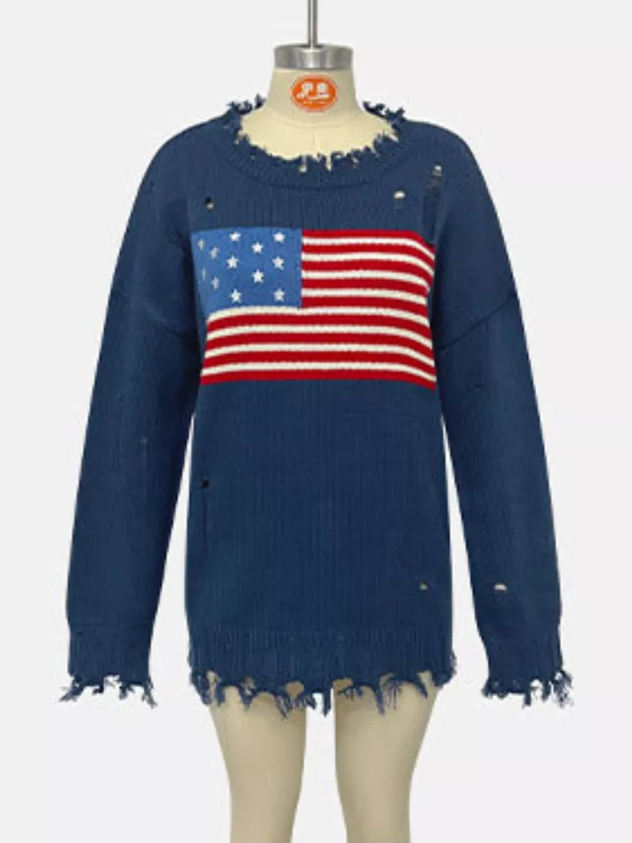 Peacock Blue pullover sweater with hip-length and pullover