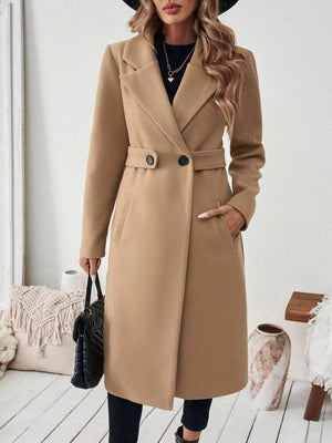 Khaki overcoat with midi and open-front
