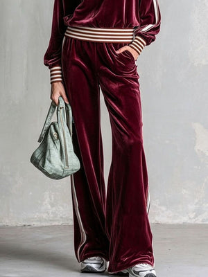 teal lounge set with half-zip and striped