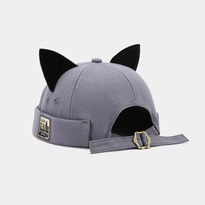 hat in slate gray featuring cat ears and fitted fit