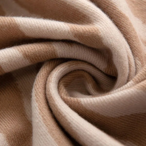 Zebra stripe wool scarf in khaki with soft fringe detail